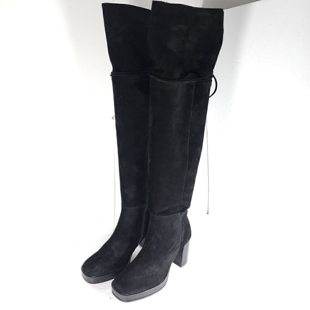 Free People Women's Echo US6-6,5 EU37 Black Suede Platform Over The Knee Boots